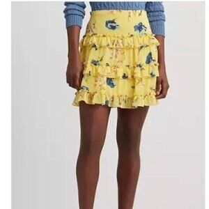 Lauren Ralph Lauren Womens Ruffled Miniskirt Yellow Size 6 MSRP $145
